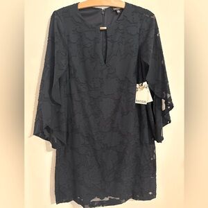 Kenzie Dresses Navy Lace Bell Sleeve mini semi formal dress